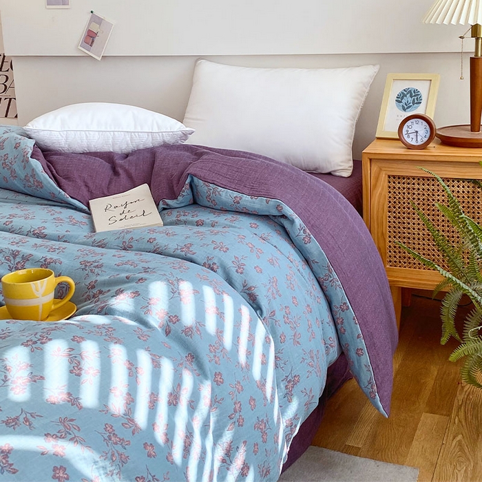 91家纺网 家纺一手货源 找家纺 春皖家纺 2026新款全棉纯棉拉链款双层纱被套单被套被套单件 花漾兰