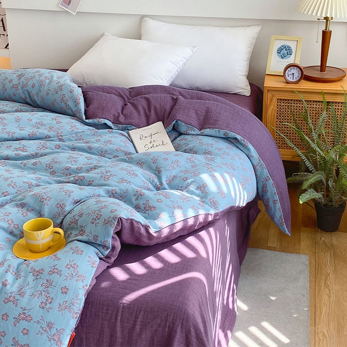 91家纺网 家纺一手货源 找家纺 春皖家纺 2026新款全棉纯棉拉链款双层纱被套单被套被套单件 花漾兰