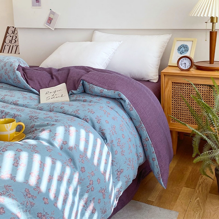 91家纺网 家纺一手货源 找家纺 春皖家纺 2026新款全棉纯棉拉链款双层纱被套单被套被套单件 花漾兰