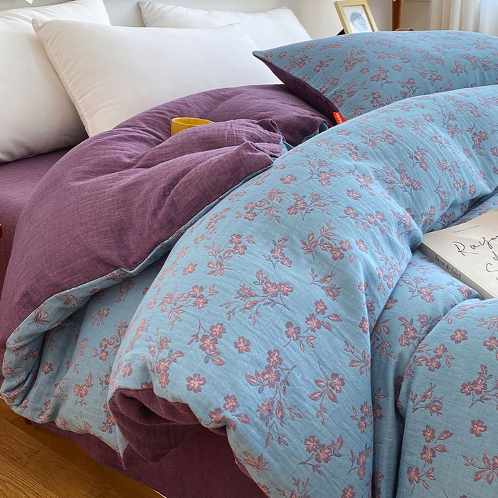 91家纺网 家纺一手货源 找家纺 春皖家纺 2026新款全棉纯棉拉链款双层纱被套单被套被套单件 花漾兰