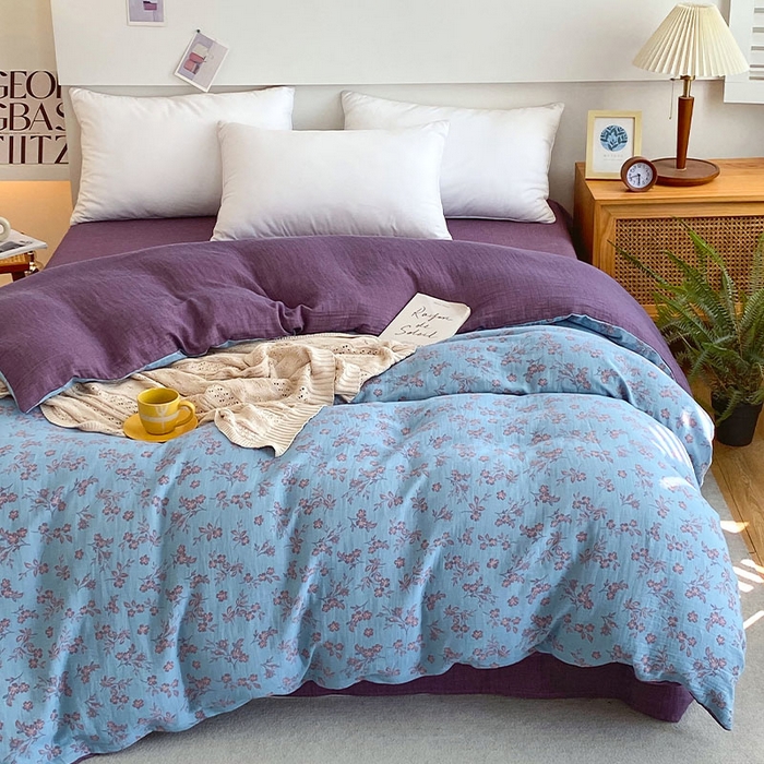 91家纺网 家纺一手货源 找家纺 春皖家纺 2026新款全棉纯棉拉链款双层纱被套单被套被套单件 花漾兰