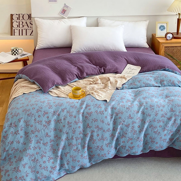 91家纺网 家纺一手货源 找家纺 春皖家纺 2026新款全棉纯棉拉链款双层纱被套单被套被套单件 花漾兰