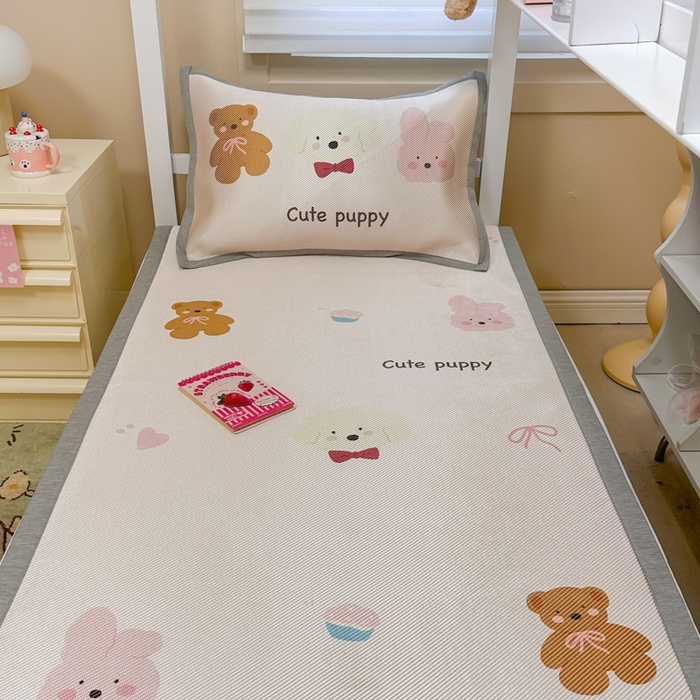 懒猫家纺 2026新款600D数码印花大版学生宿舍冰藤凉席 萌宠生活