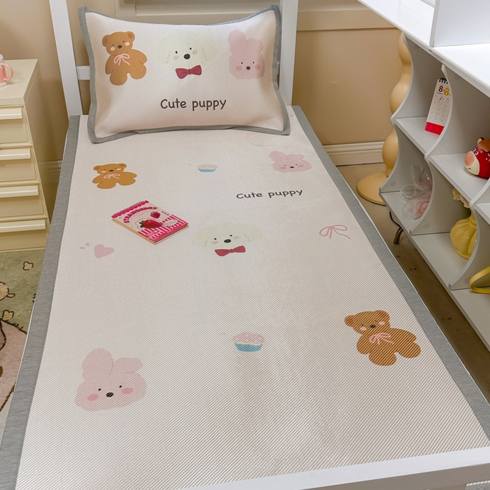 91家纺网 家纺一手货源 找家纺 懒猫家纺 2026新款600D数码印花大版学生宿舍冰藤凉席 萌宠生活