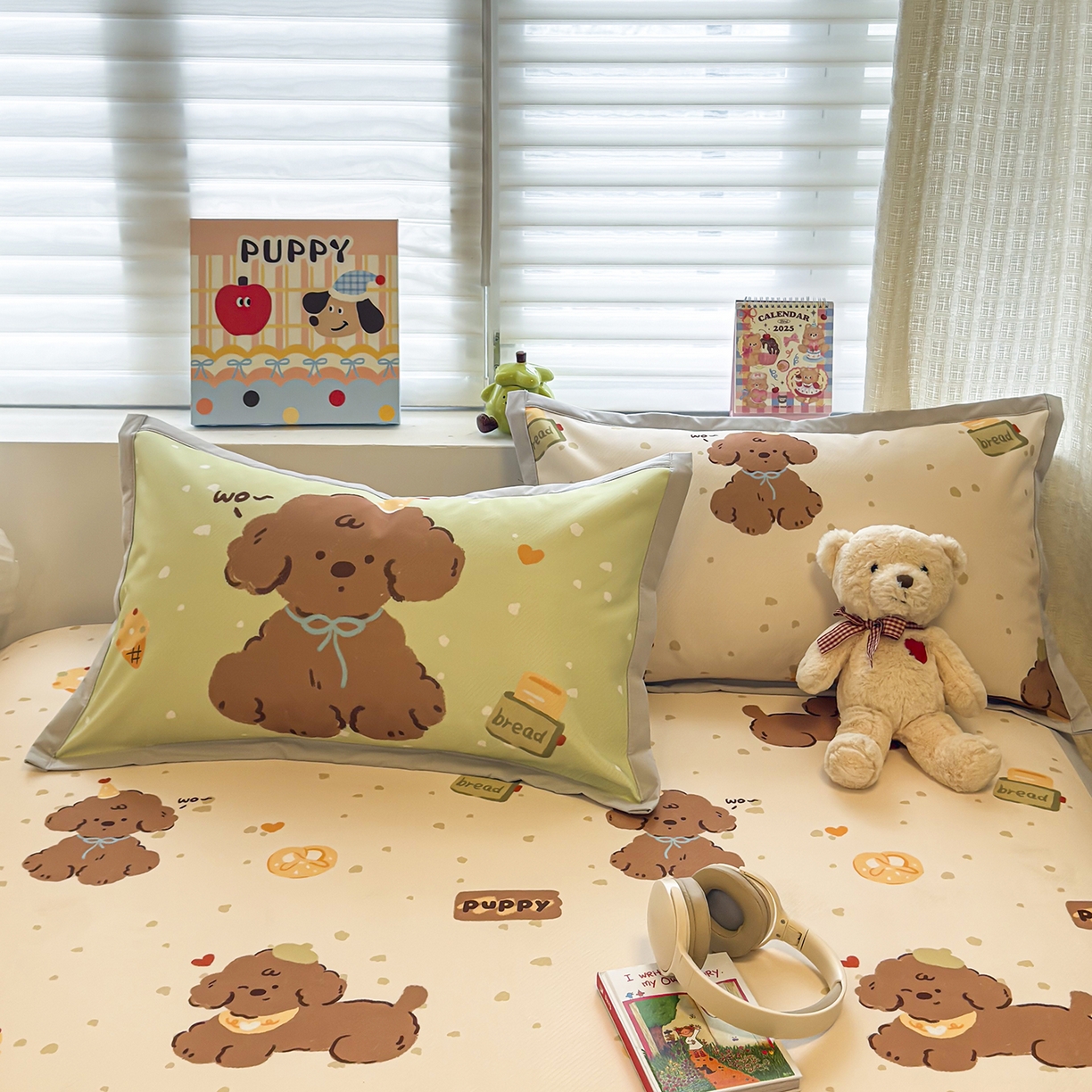 91家纺网 家纺一手货源 找家纺 懒猫家纺 2026新款卡通冰丝印花枕套 冰淇淋小狗