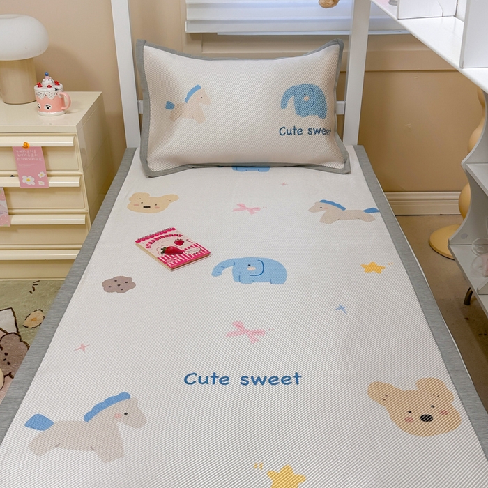 懒猫家纺 2026新款600D数码印花大版学生宿舍冰藤凉席 甜美伙伴