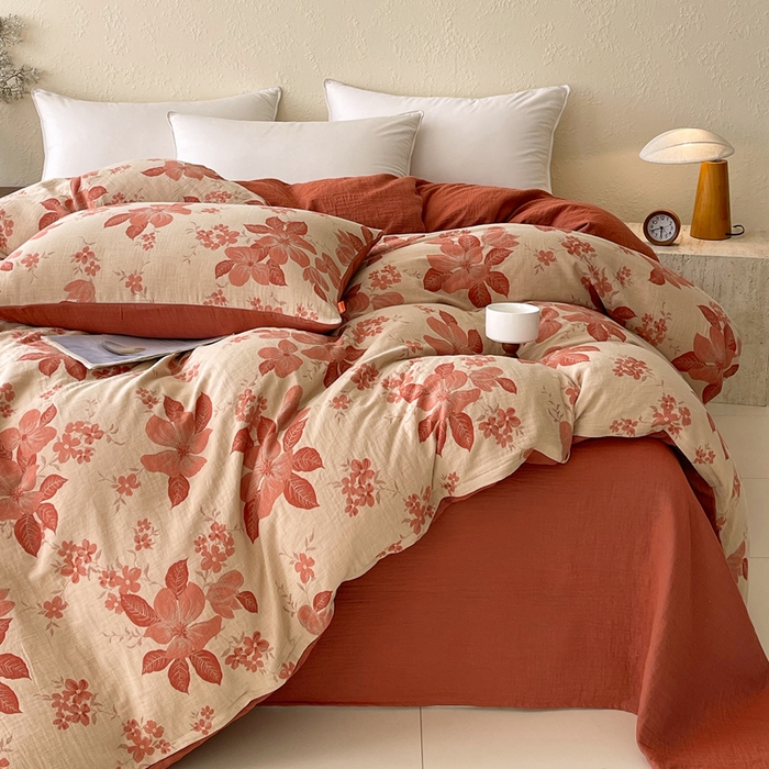 91家纺网 家纺一手货源 找家纺 春皖家纺 2026新款全棉纯棉拉链款双层纱被套单被套被套单件 绮帐-红