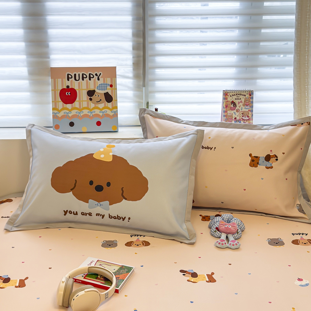 91家纺网 家纺一手货源 找家纺 懒猫家纺 2026新款卡通冰丝印花枕套 彩豆汪汪队