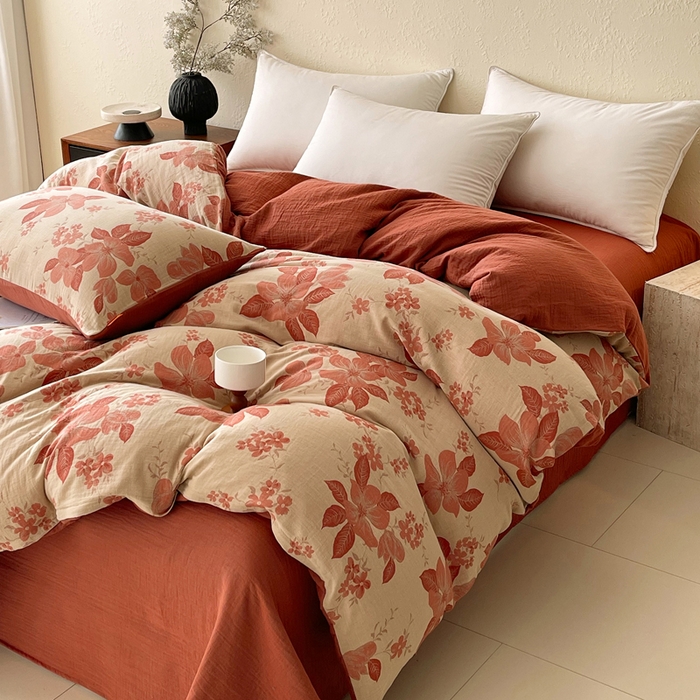 91家纺网 家纺一手货源 找家纺 春皖家纺 2026新款全棉纯棉拉链款双层纱被套单被套被套单件 绮帐-红