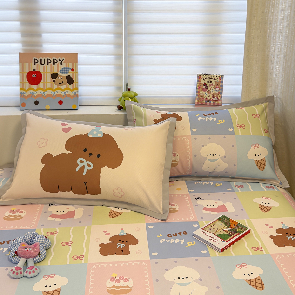 91家纺网 家纺一手货源 找家纺 懒猫家纺 2026新款卡通冰丝印花枕套 彩格萌宠