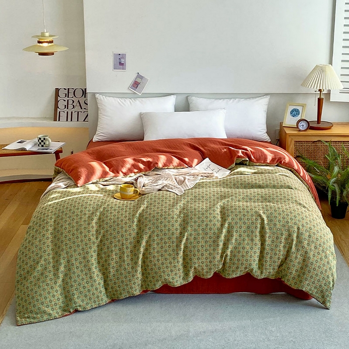 春皖家纺 2026新款全棉纯棉拉链款双层纱被套单被套被套单件 夏洛克绿