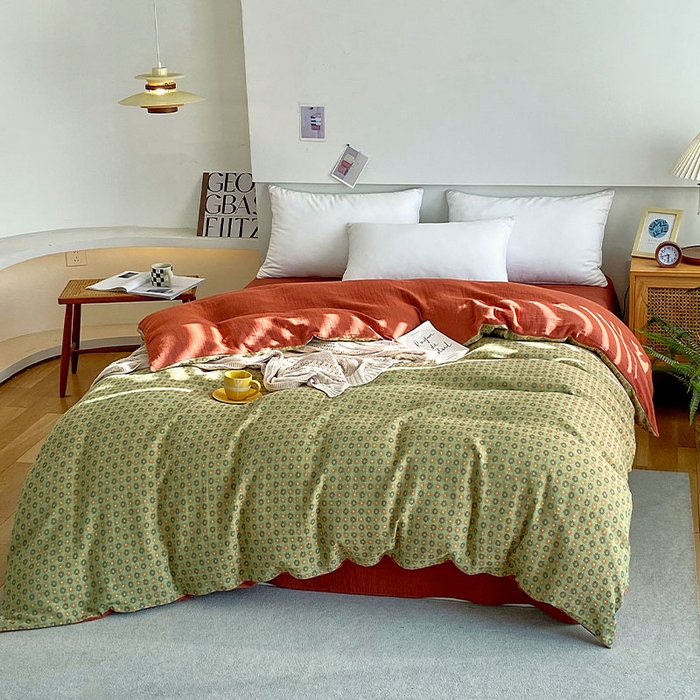 91家纺网 家纺一手货源 找家纺 春皖家纺 2026新款全棉纯棉拉链款双层纱被套单被套被套单件 夏洛克绿