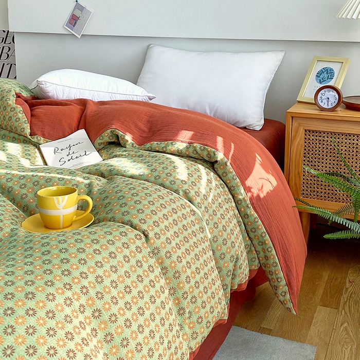 91家纺网 家纺一手货源 找家纺 春皖家纺 2026新款全棉纯棉拉链款双层纱被套单被套被套单件 夏洛克绿