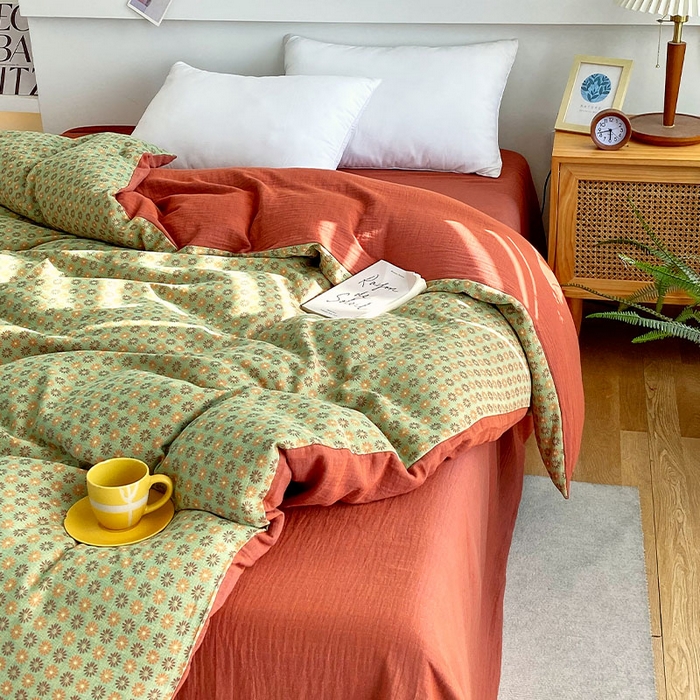 91家纺网 家纺一手货源 找家纺 春皖家纺 2026新款全棉纯棉拉链款双层纱被套单被套被套单件 夏洛克绿