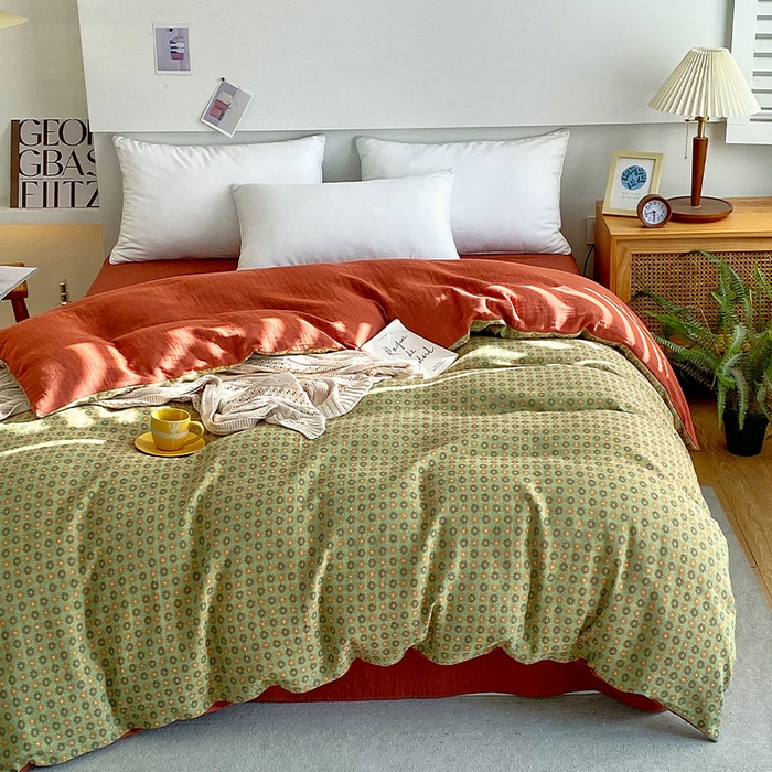 91家纺网 家纺一手货源 找家纺 春皖家纺 2026新款全棉纯棉拉链款双层纱被套单被套被套单件 夏洛克绿