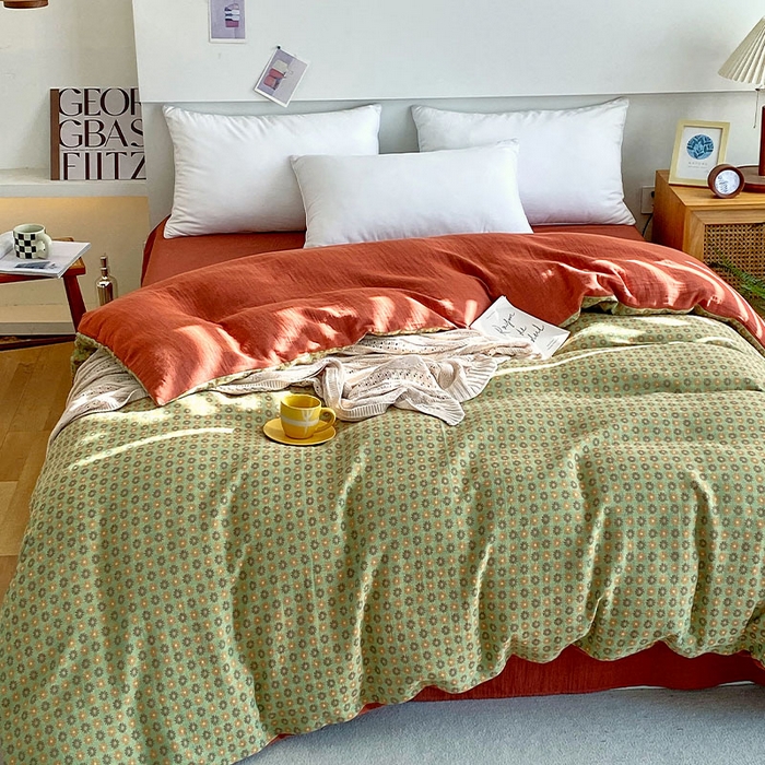 91家纺网 家纺一手货源 找家纺 春皖家纺 2026新款全棉纯棉拉链款双层纱被套单被套被套单件 夏洛克绿