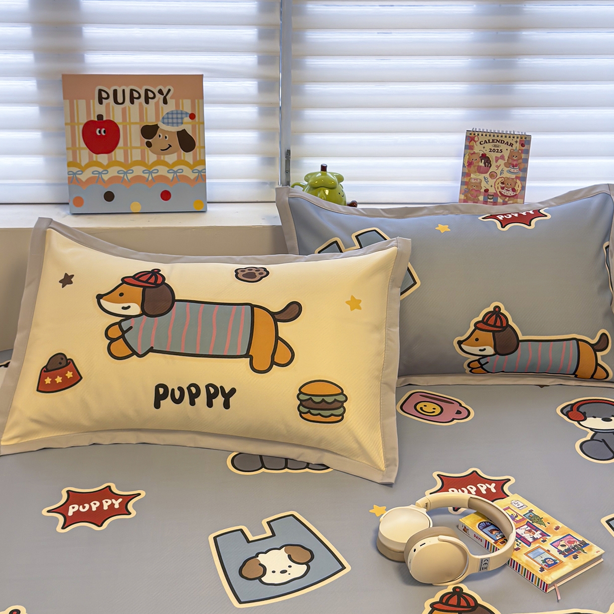 91家纺网 家纺一手货源 找家纺 懒猫家纺 2026新款卡通冰丝印花枕套 酷狗腊肠