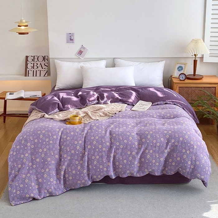 91家纺网 家纺一手货源 找家纺 春皖家纺 2026新款全棉纯棉拉链款双层纱被套单被套被套单件 雪花飘