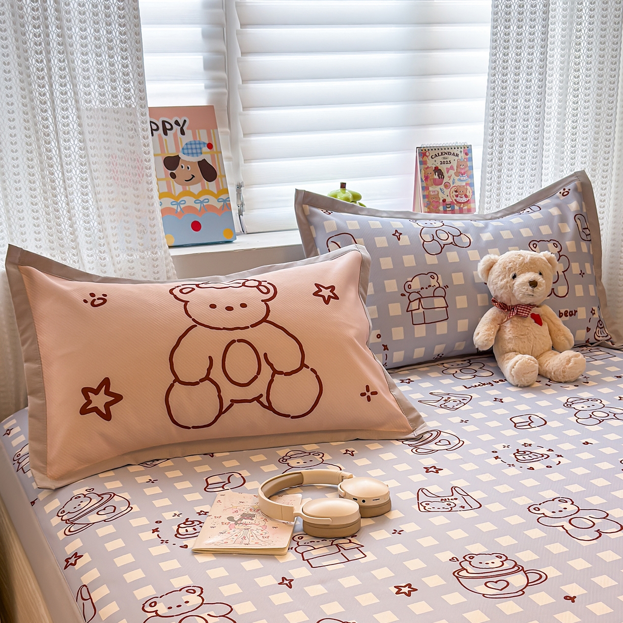 懒猫家纺 2026新款卡通冰丝印花枕套 礼物小熊