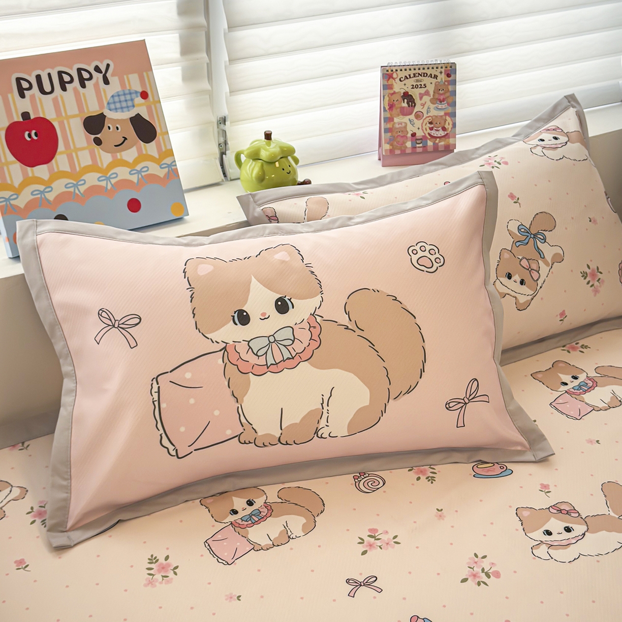 懒猫家纺 2026新款卡通冰丝印花枕套 甜心茶语