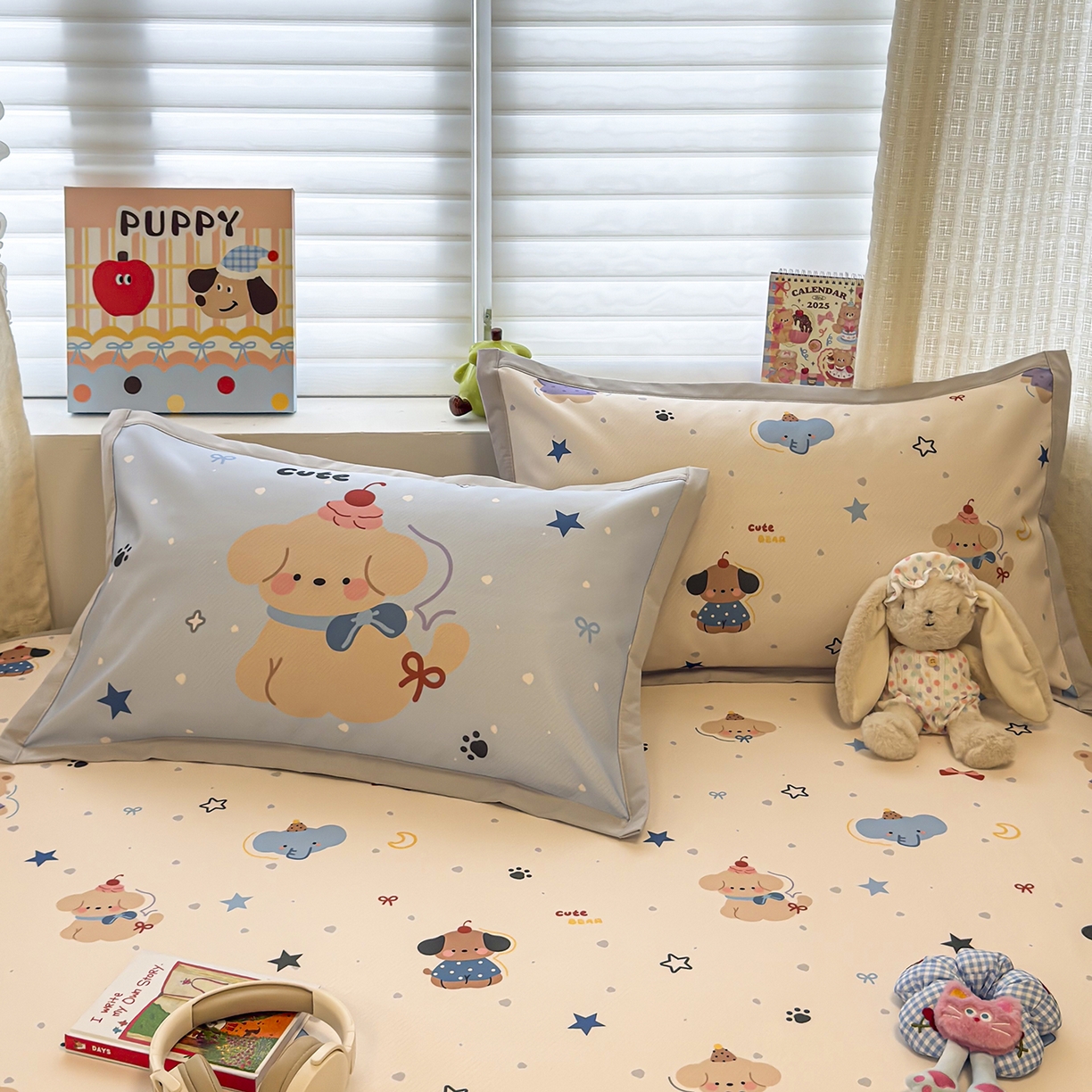 91家纺网 家纺一手货源 找家纺 懒猫家纺 2026新款卡通冰丝印花枕套 星愿萌宠