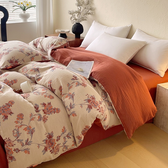 91家纺网 家纺一手货源 找家纺 春皖家纺 2026新款全棉纯棉拉链款双层纱被套单被套被套单件 一丈红