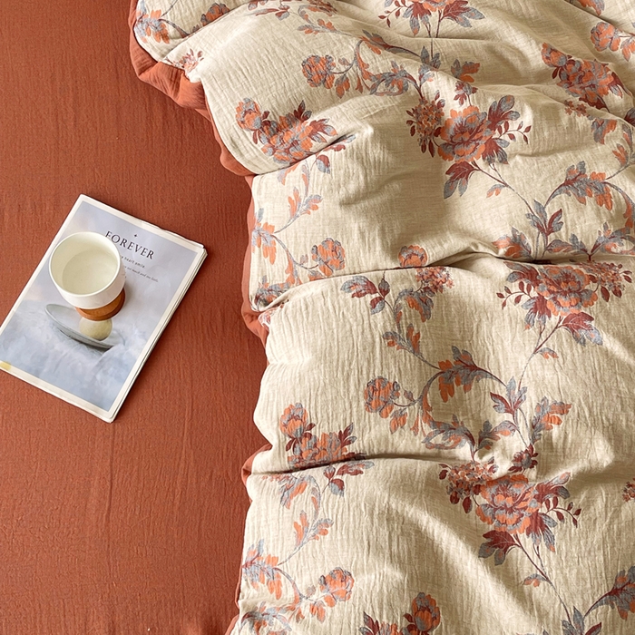 91家纺网 家纺一手货源 找家纺 春皖家纺 2026新款全棉纯棉拉链款双层纱被套单被套被套单件 一丈红