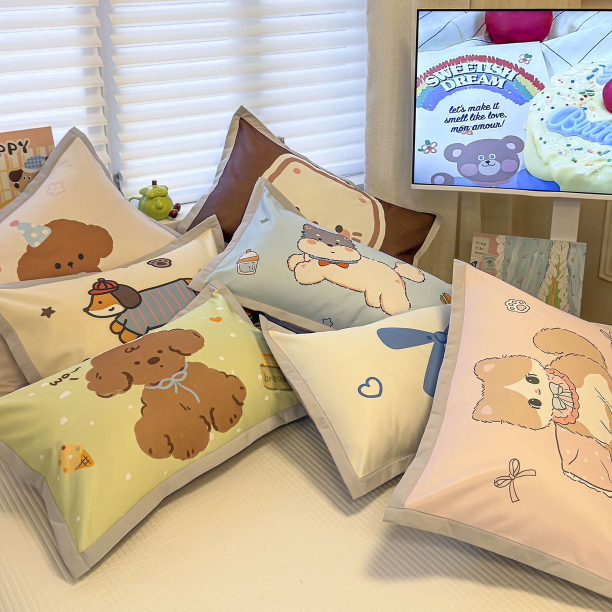 懒猫家纺 2026新款卡通冰丝印花枕套 组合图