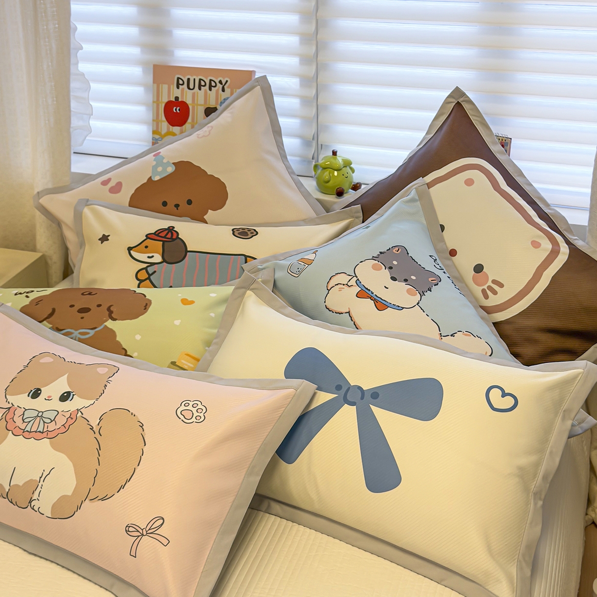 91家纺网 家纺一手货源 找家纺 懒猫家纺 2026新款卡通冰丝印花枕套 组合图