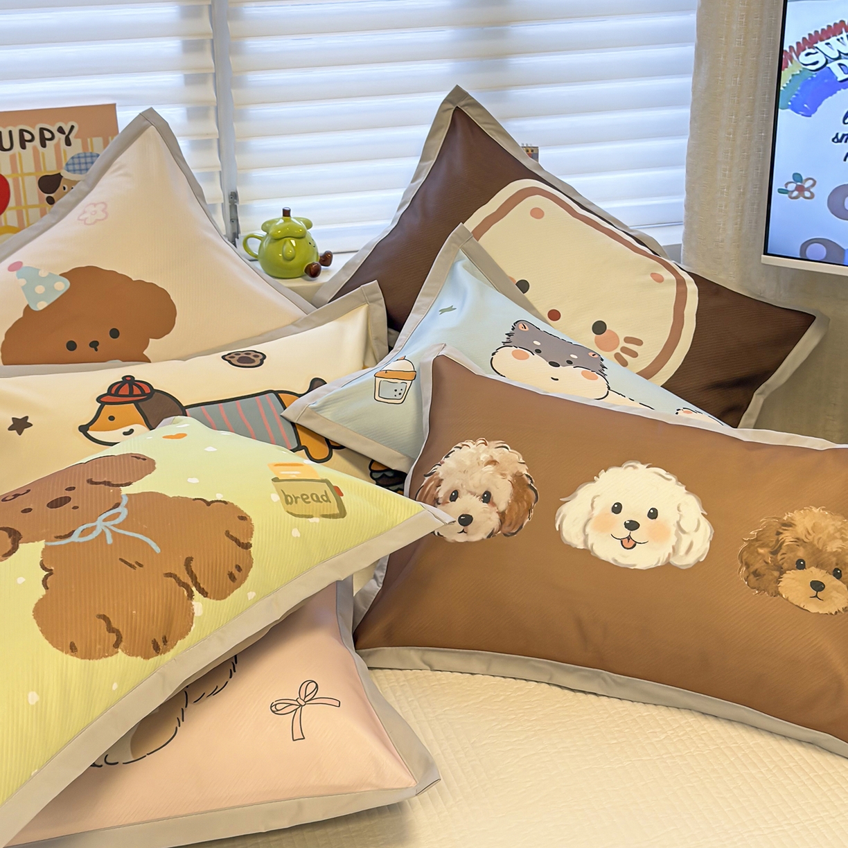 91家纺网 家纺一手货源 找家纺 懒猫家纺 2026新款卡通冰丝印花枕套 组合图