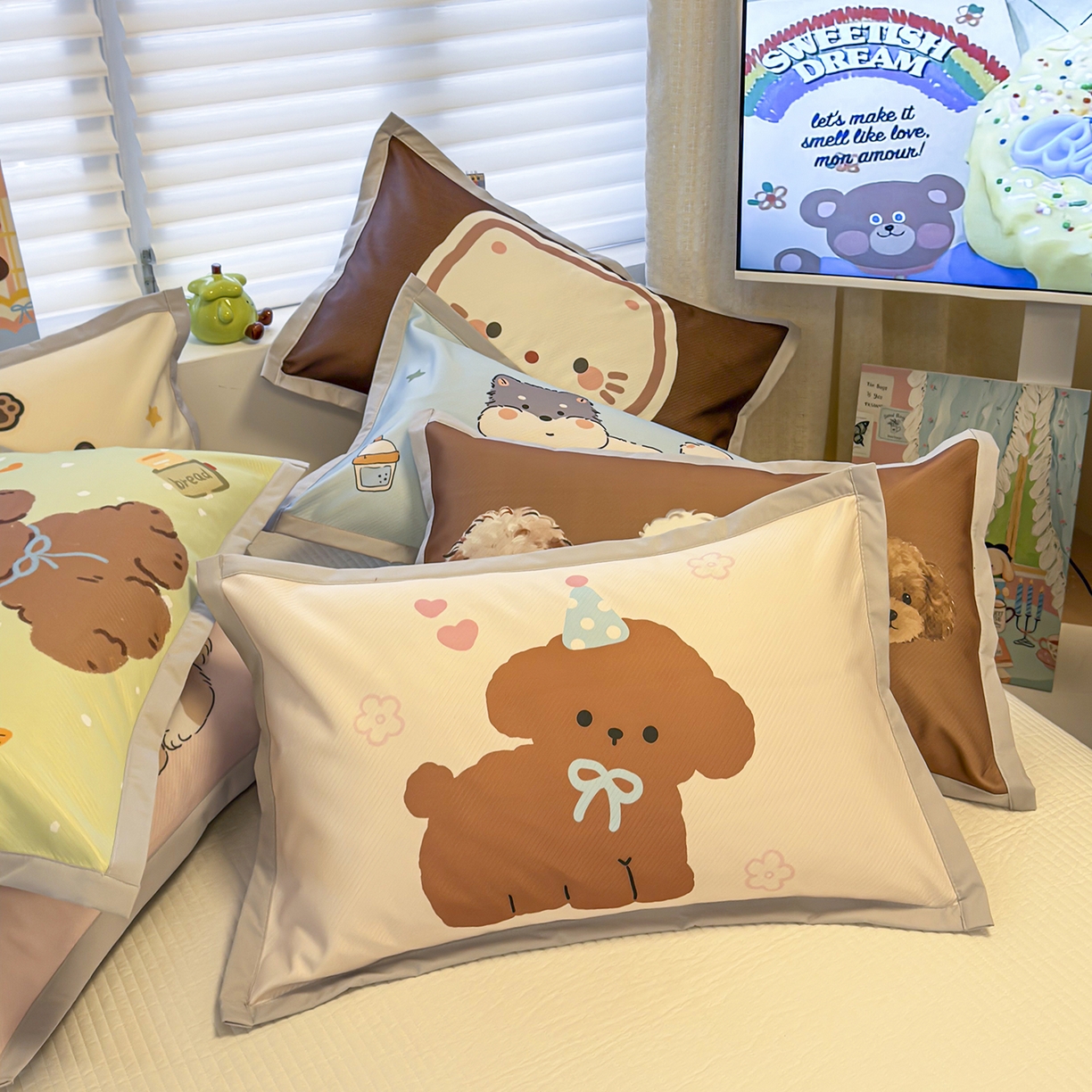 91家纺网 家纺一手货源 找家纺 懒猫家纺 2026新款卡通冰丝印花枕套 组合图