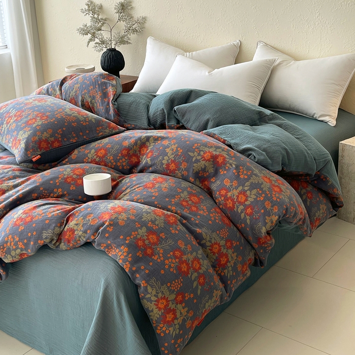 91家纺网 家纺一手货源 找家纺 春皖家纺 2026新款全棉纯棉拉链款双层纱被套单被套被套单件 月临