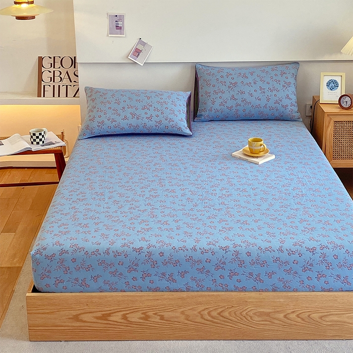 91家纺网 家纺一手货源 找家纺 春皖家纺 2026新款全棉纯棉拉链款双层纱床笠单床笠床笠单件 花漾兰