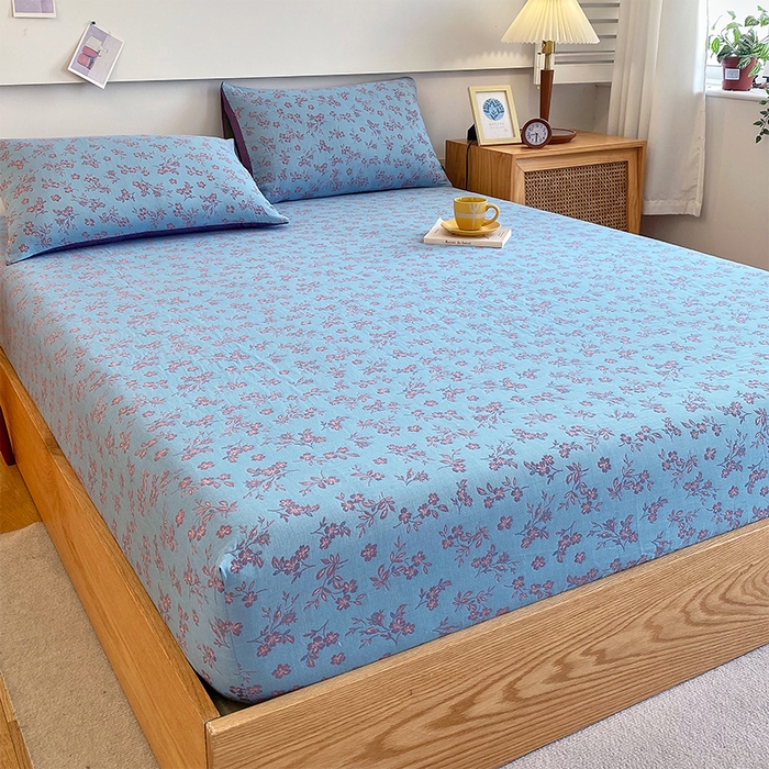 91家纺网 家纺一手货源 找家纺 春皖家纺 2026新款全棉纯棉拉链款双层纱床笠单床笠床笠单件 花漾兰