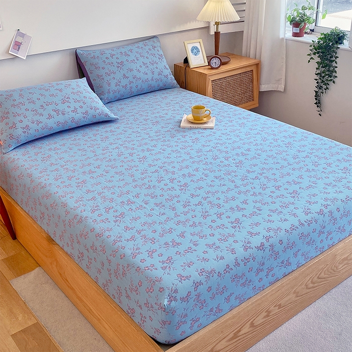 91家纺网 家纺一手货源 找家纺 春皖家纺 2026新款全棉纯棉拉链款双层纱床笠单床笠床笠单件 花漾兰