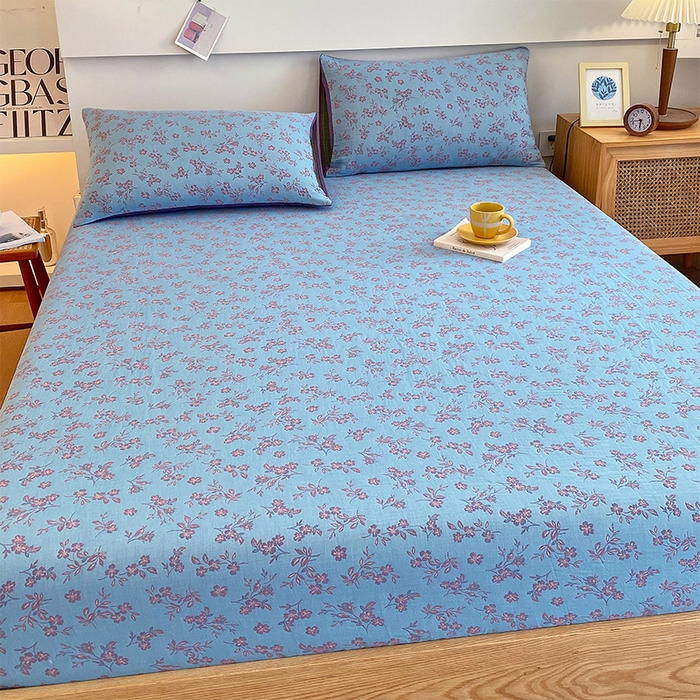 91家纺网 家纺一手货源 找家纺 春皖家纺 2026新款全棉纯棉拉链款双层纱床笠单床笠床笠单件 花漾兰