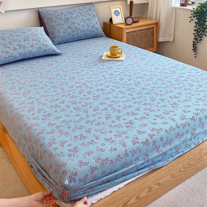 91家纺网 家纺一手货源 找家纺 春皖家纺 2026新款全棉纯棉拉链款双层纱床笠单床笠床笠单件 花漾兰