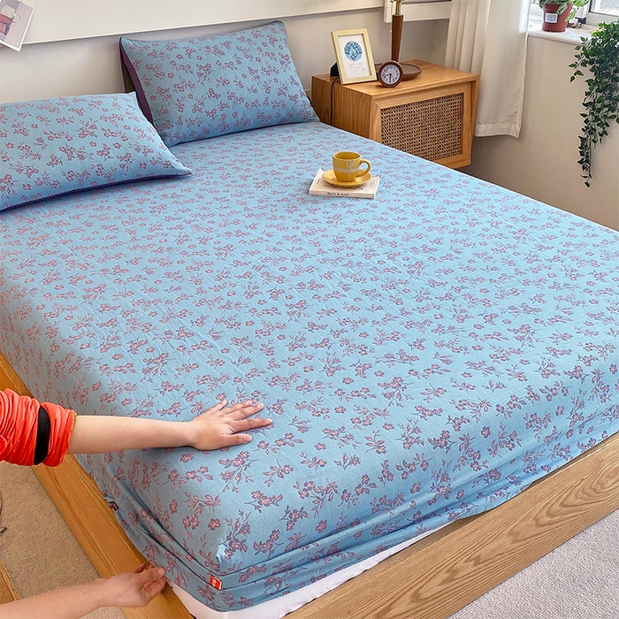 91家纺网 家纺一手货源 找家纺 春皖家纺 2026新款全棉纯棉拉链款双层纱床笠单床笠床笠单件 花漾兰