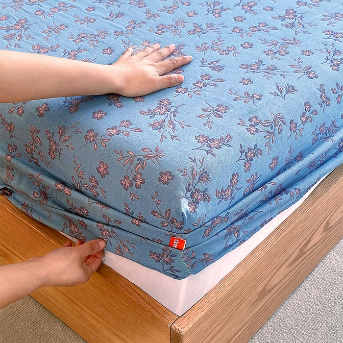 91家纺网 家纺一手货源 找家纺 春皖家纺 2026新款全棉纯棉拉链款双层纱床笠单床笠床笠单件 花漾兰