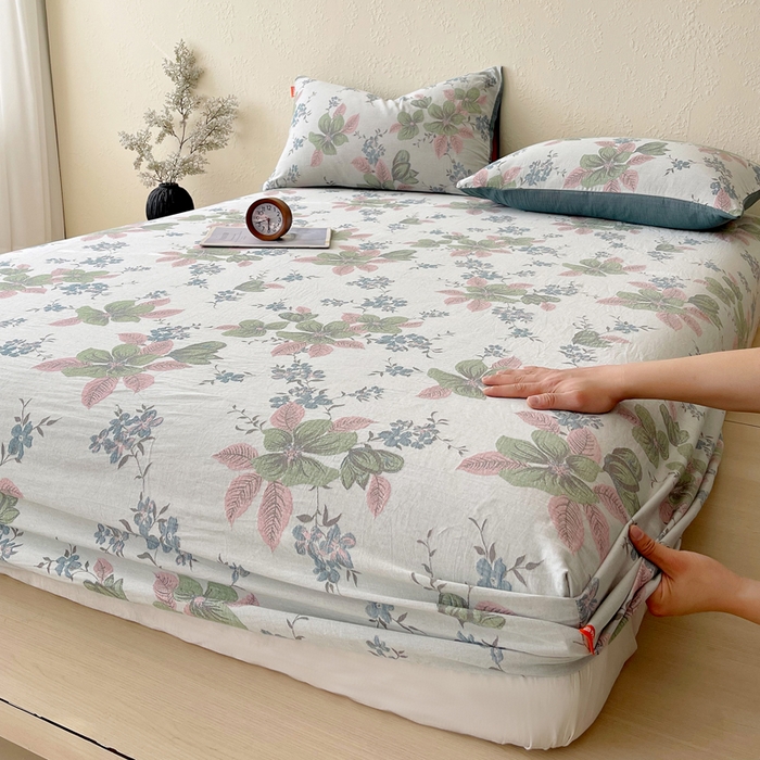 91家纺网 家纺一手货源 找家纺 春皖家纺 2026新款全棉纯棉拉链款双层纱床笠单床笠床笠单件 绮帐-粉