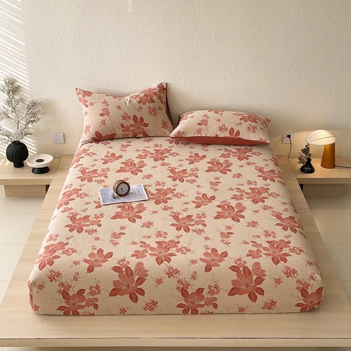 春皖家纺 2026新款全棉纯棉拉链款双层纱床笠单床笠床笠单件 绮帐-红