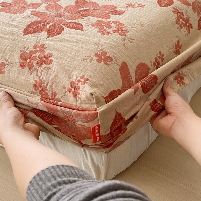 91家纺网 家纺一手货源 找家纺 春皖家纺 2026新款全棉纯棉拉链款双层纱床笠单床笠床笠单件 绮帐-红