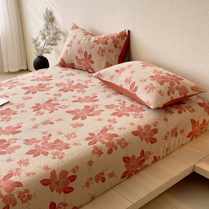 91家纺网 家纺一手货源 找家纺 春皖家纺 2026新款全棉纯棉拉链款双层纱床笠单床笠床笠单件 绮帐-红