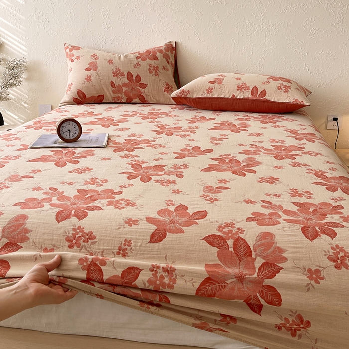 91家纺网 家纺一手货源 找家纺 春皖家纺 2026新款全棉纯棉拉链款双层纱床笠单床笠床笠单件 绮帐-红