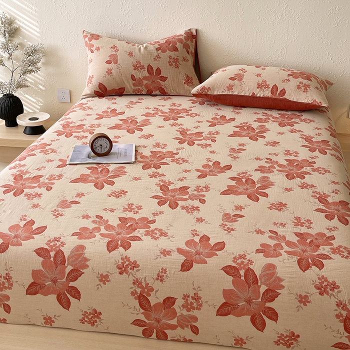 91家纺网 家纺一手货源 找家纺 春皖家纺 2026新款全棉纯棉拉链款双层纱床笠单床笠床笠单件 绮帐-红