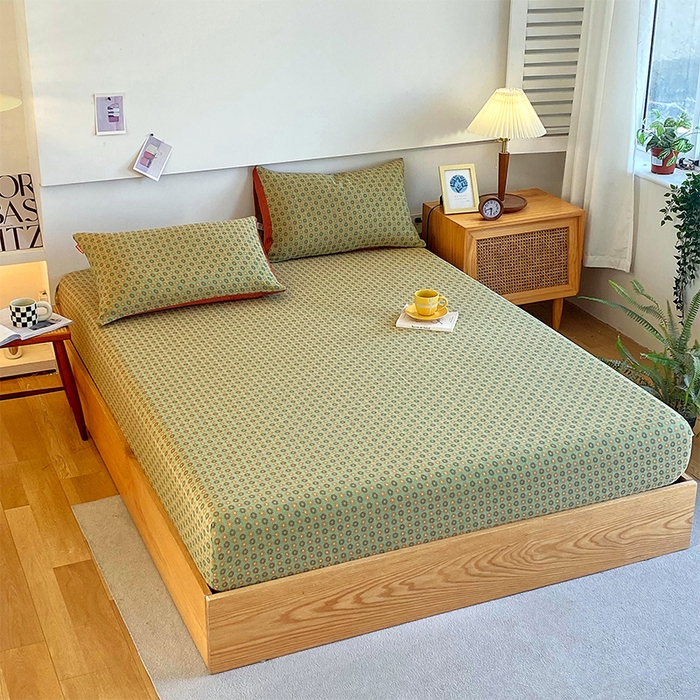 91家纺网 家纺一手货源 找家纺 春皖家纺 2026新款全棉纯棉拉链款双层纱床笠单床笠床笠单件 夏洛克绿