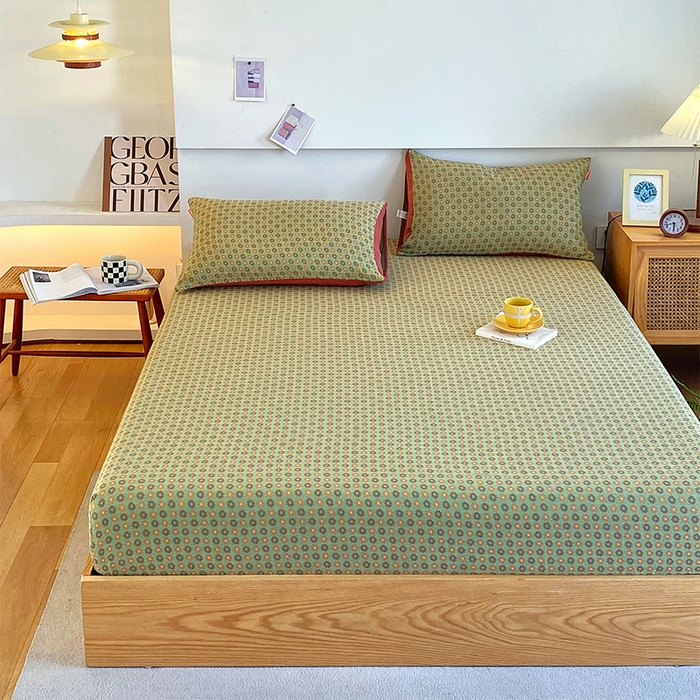 91家纺网 家纺一手货源 找家纺 春皖家纺 2026新款全棉纯棉拉链款双层纱床笠单床笠床笠单件 夏洛克绿