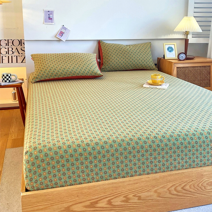 91家纺网 家纺一手货源 找家纺 春皖家纺 2026新款全棉纯棉拉链款双层纱床笠单床笠床笠单件 夏洛克绿