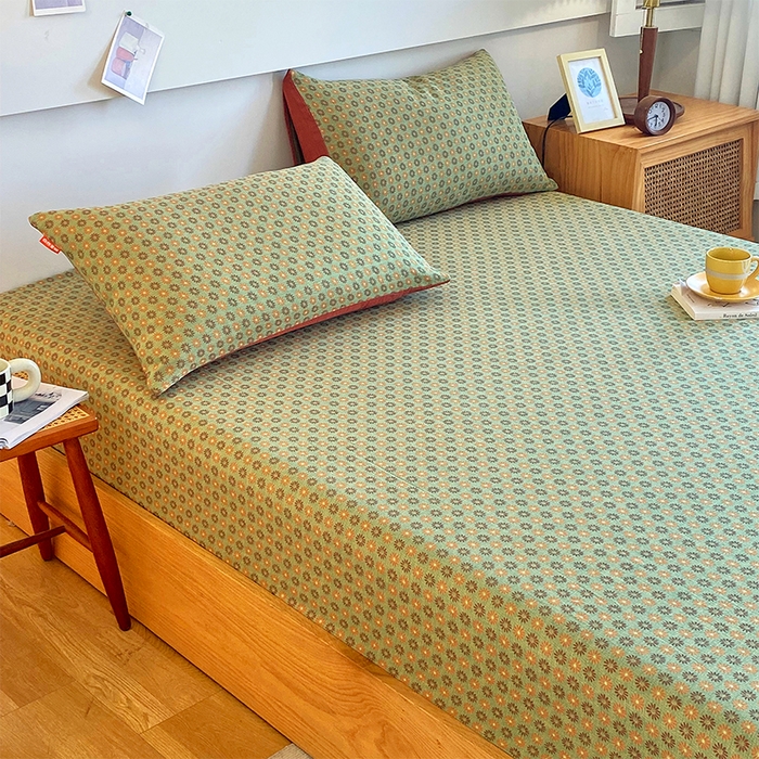 91家纺网 家纺一手货源 找家纺 春皖家纺 2026新款全棉纯棉拉链款双层纱床笠单床笠床笠单件 夏洛克绿