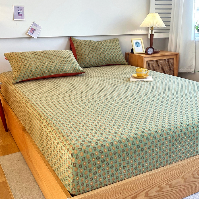 91家纺网 家纺一手货源 找家纺 春皖家纺 2026新款全棉纯棉拉链款双层纱床笠单床笠床笠单件 夏洛克绿